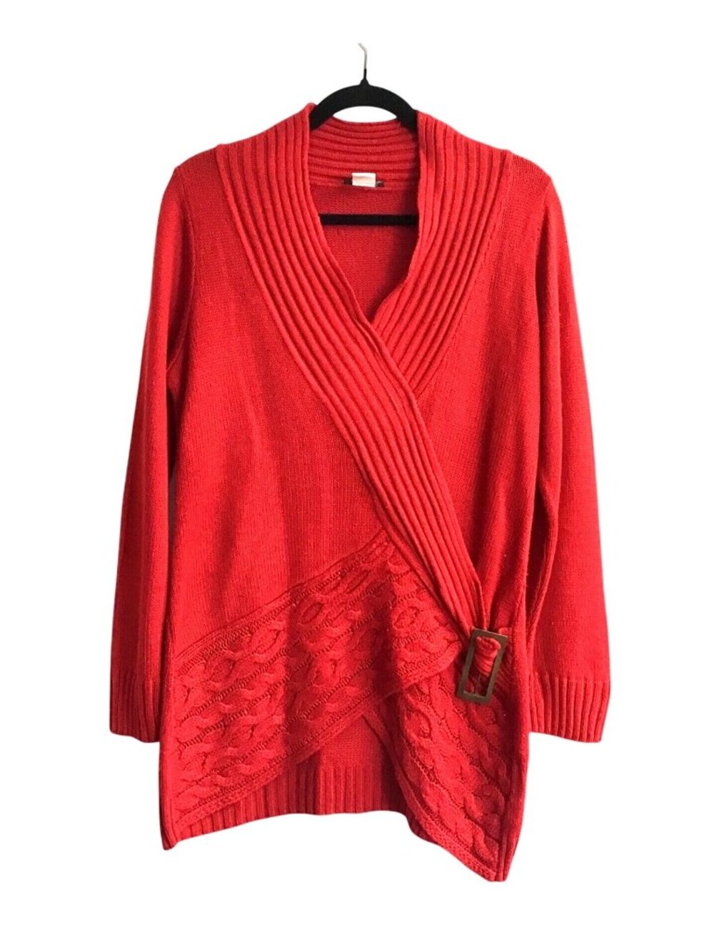 Venus Womens Red Knit Cardigan Wrap Sweater With Buckle Detail Size M